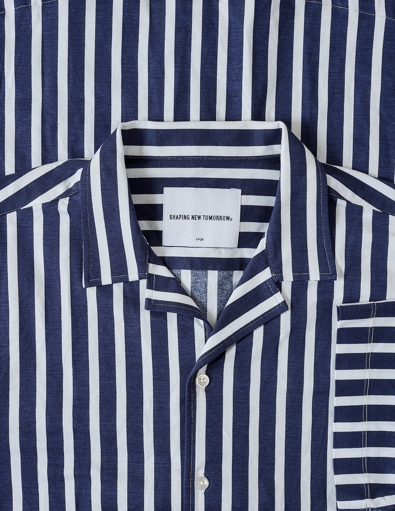 Bowling Short Sleeve Shirt Bulky Stripes Navy