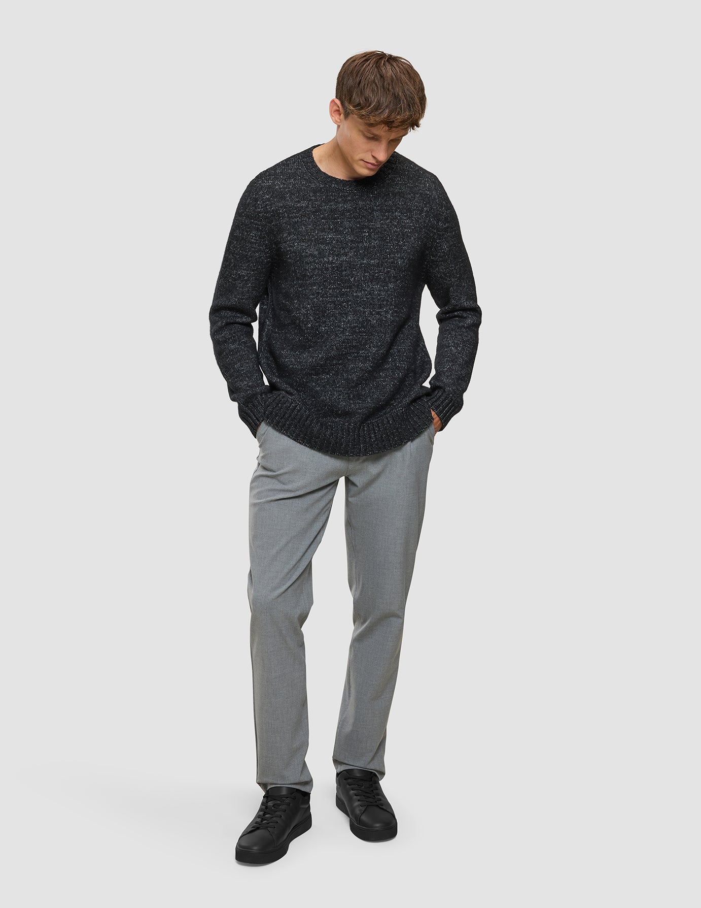 Chunky Soft Wool Knit Crewneck Charcoal Melange