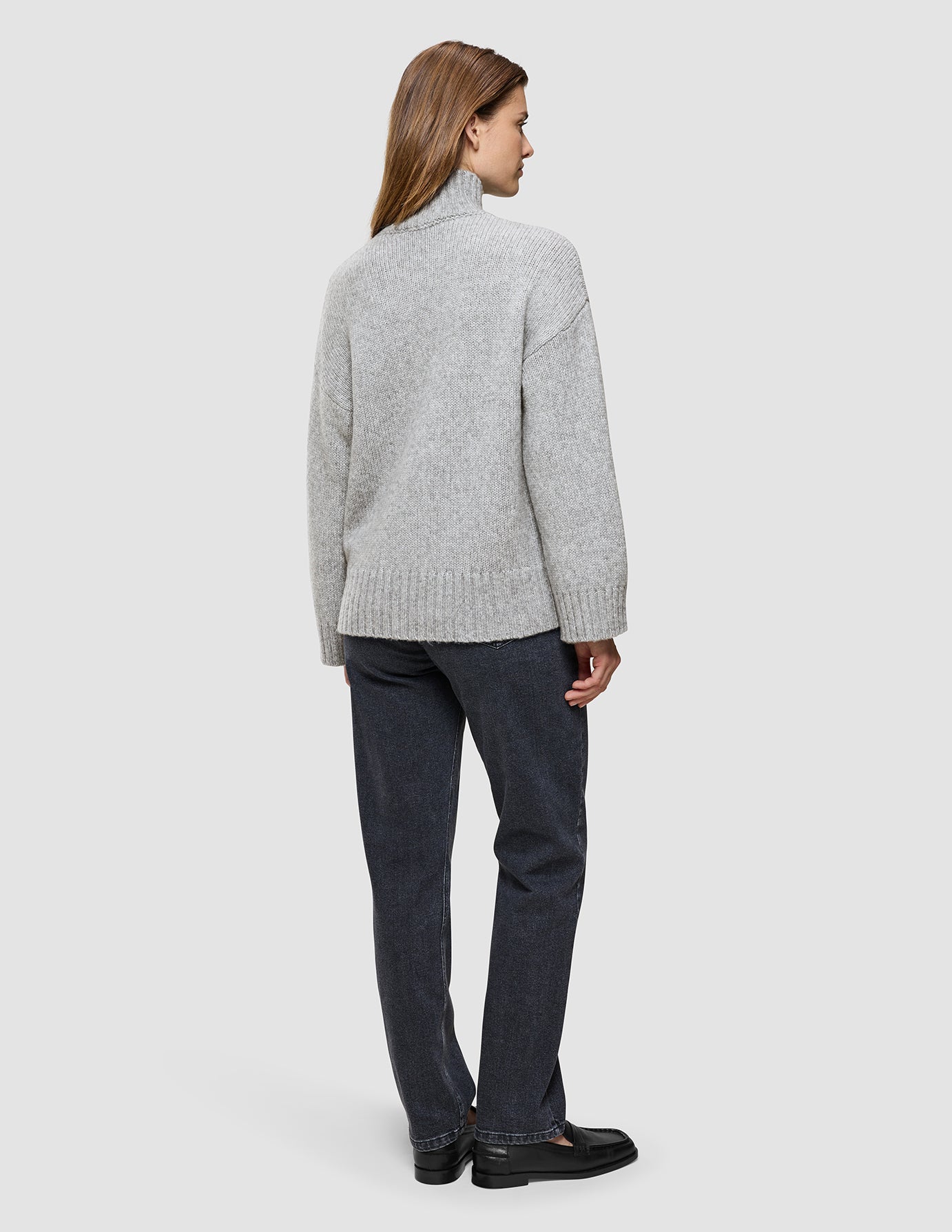 Women's Chunky Soft Wool Knit Turtleneck Medium Grey Melange