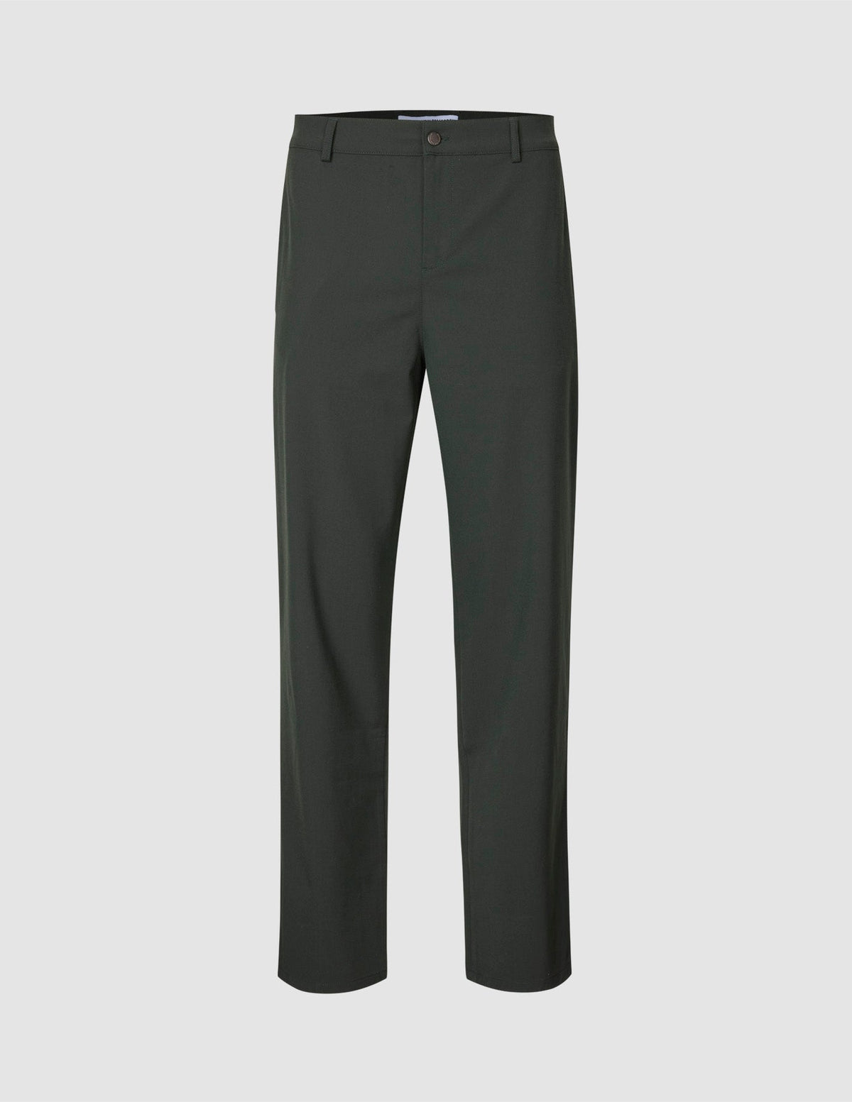 Ease Pants Regular Northern Pine dark green straight-leg trousers with a tailored look, featuring a button closure and belt loops.