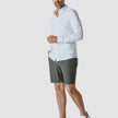 Model in full body wearing Essential Shorts grey