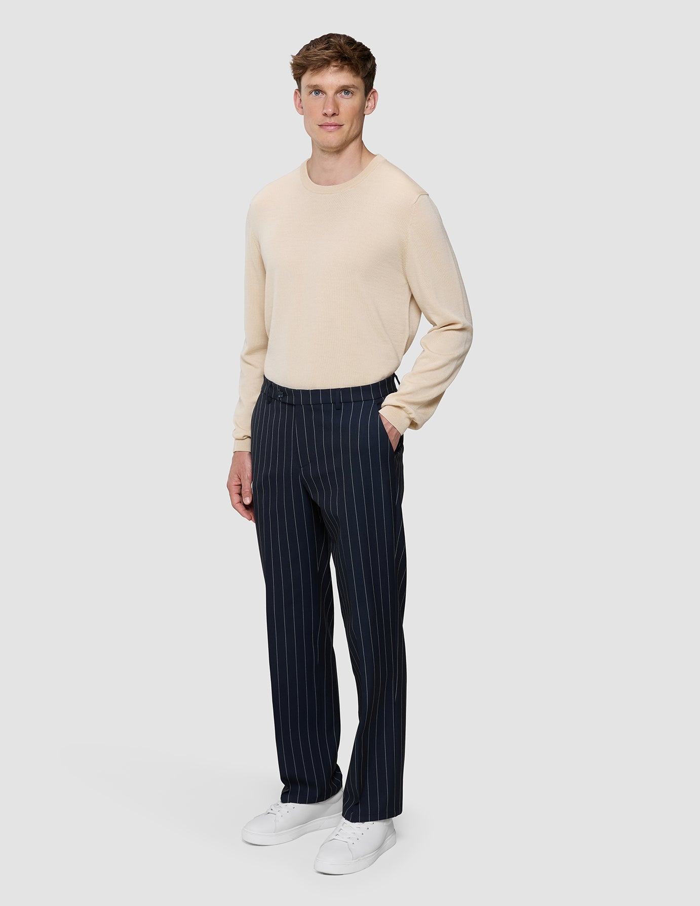 Essential Suit Pants Relaxed Fit Navy Stripes | SHAPING NEW TOMORROW