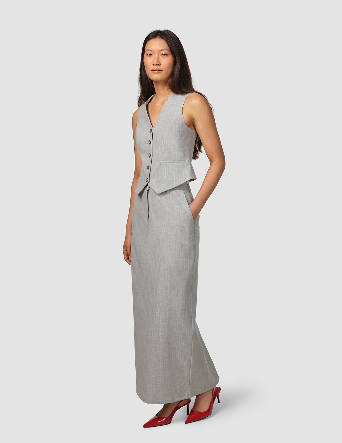 Essential Short Vest Light Grey Pinstriped