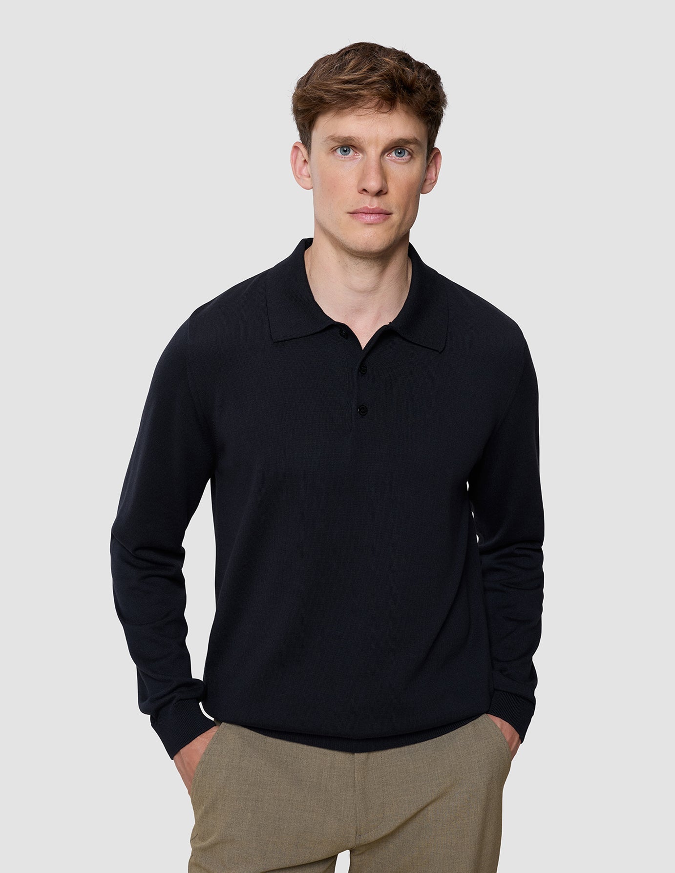 Everyday Knit Long Sleeve Polo Black