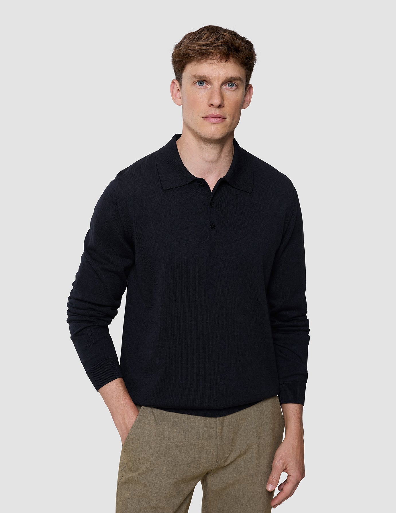 Everyday Knit Long Sleeve Polo Black