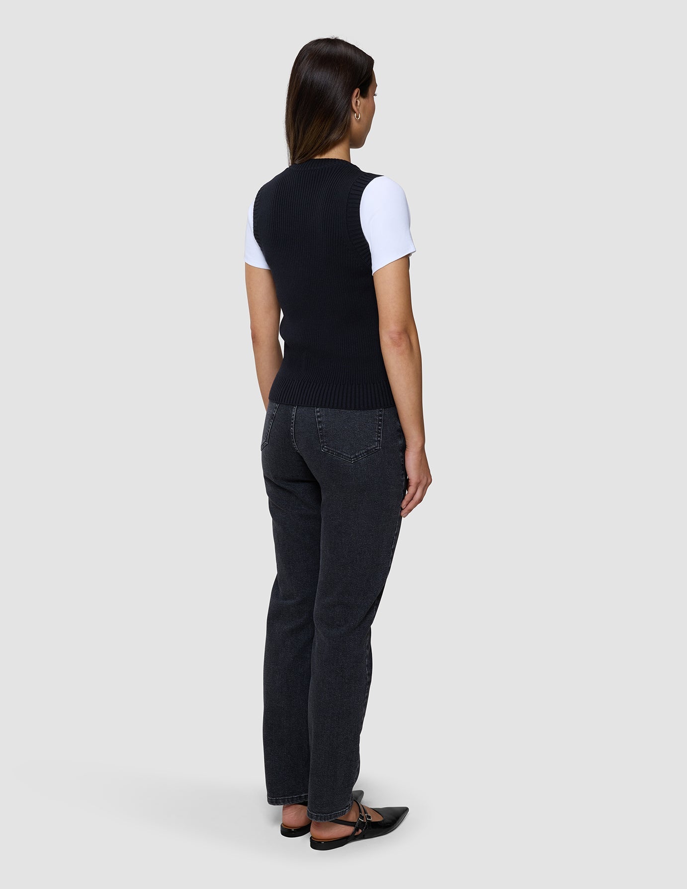 Women's Fine Knit Rib Vest Black