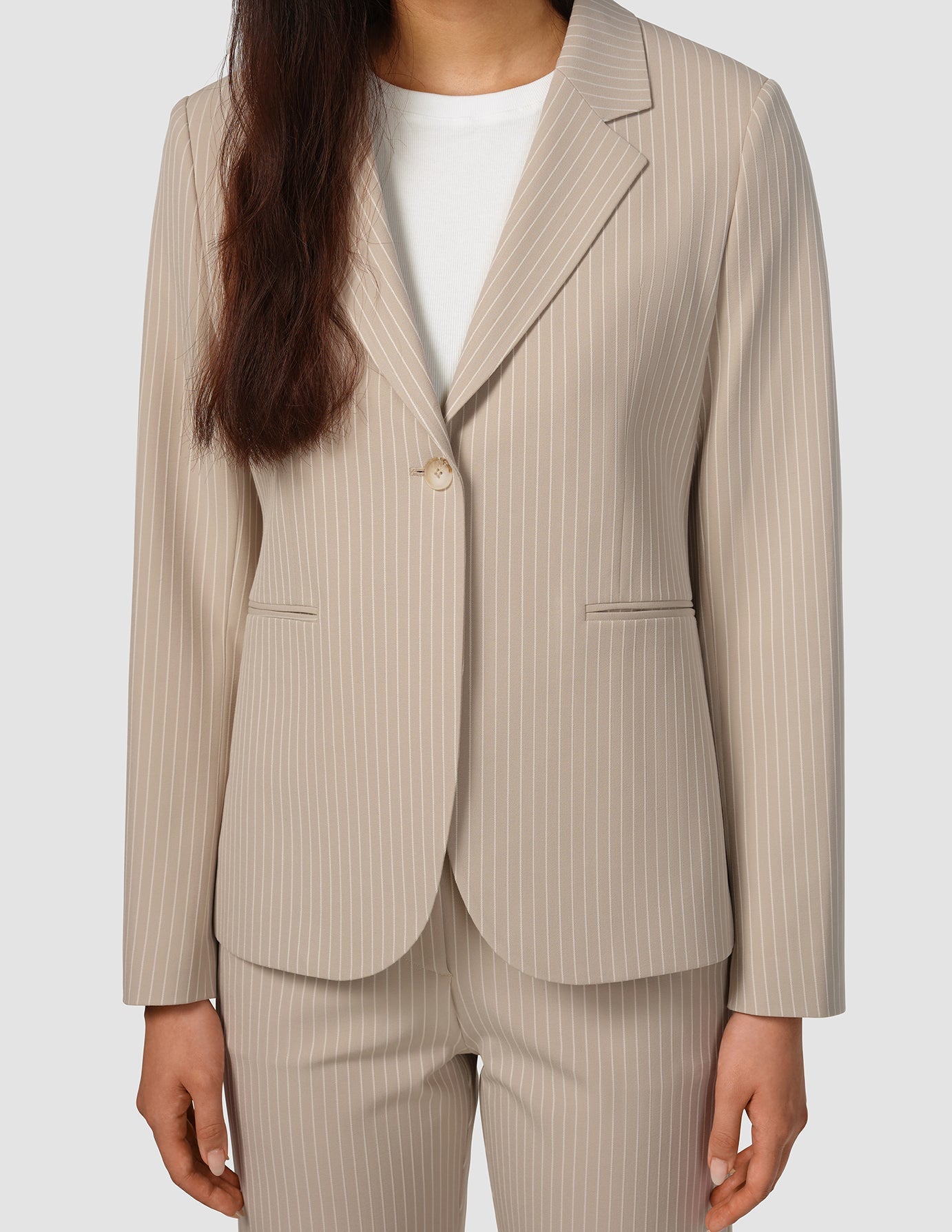 Essential Suit Island Sand Pinstripe Fitted Blazer & Straight Pants