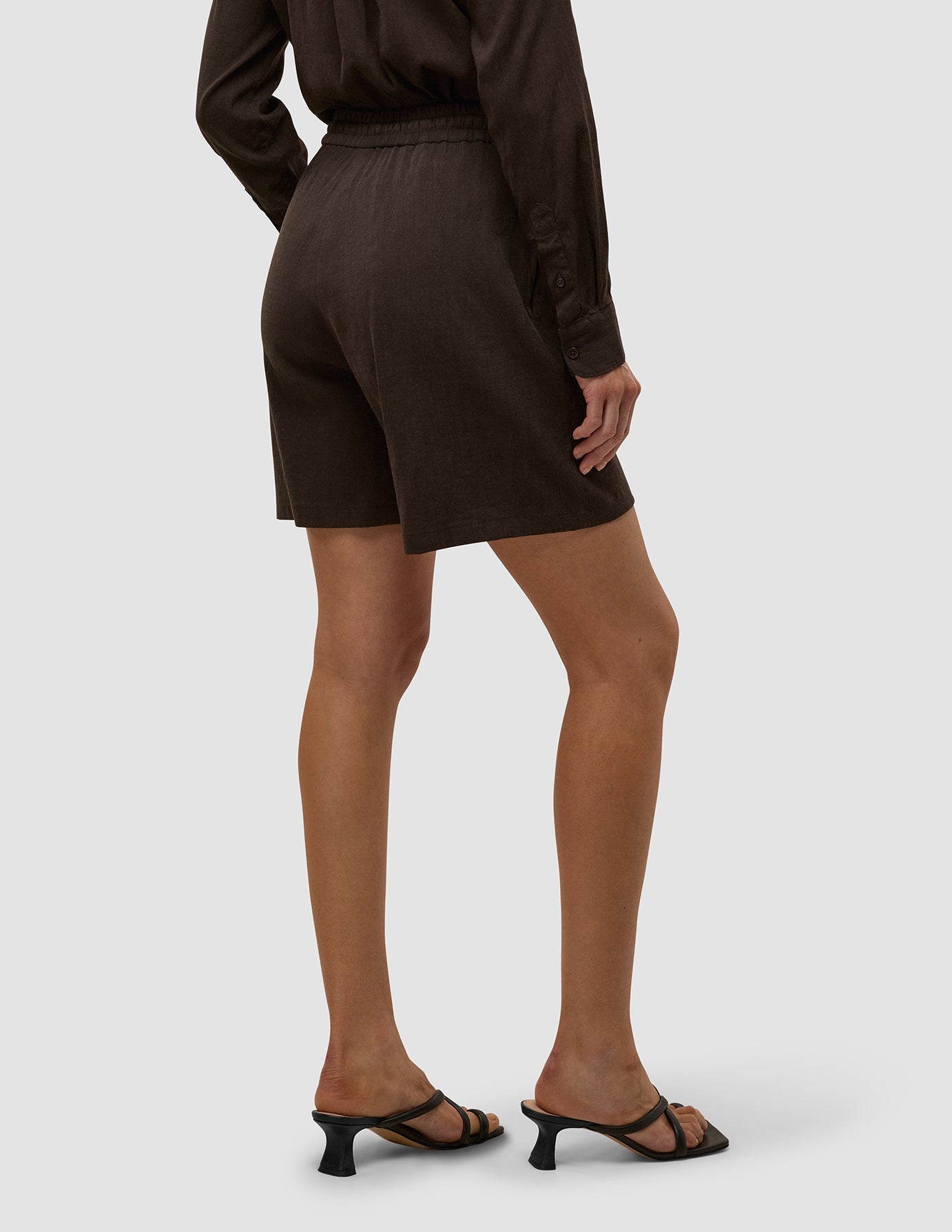Linen Set Espresso Long Sleeved Shirt & Relaxed Shorts