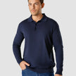 Silk / Cotton Long Sleeve Polo Navy