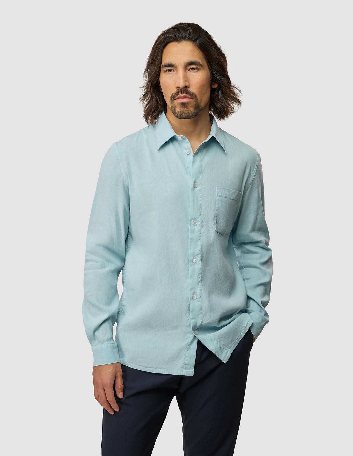 Refined Linen Long Sleeve Shirt Sky Blue