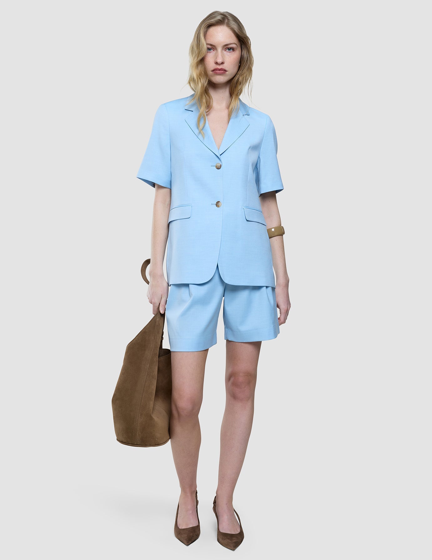 skye set blue haze short sleeved blazer shorts