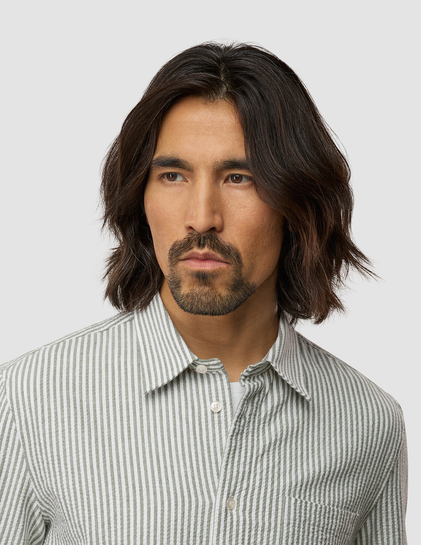 Seersucker Casual Shirt Green Stripes