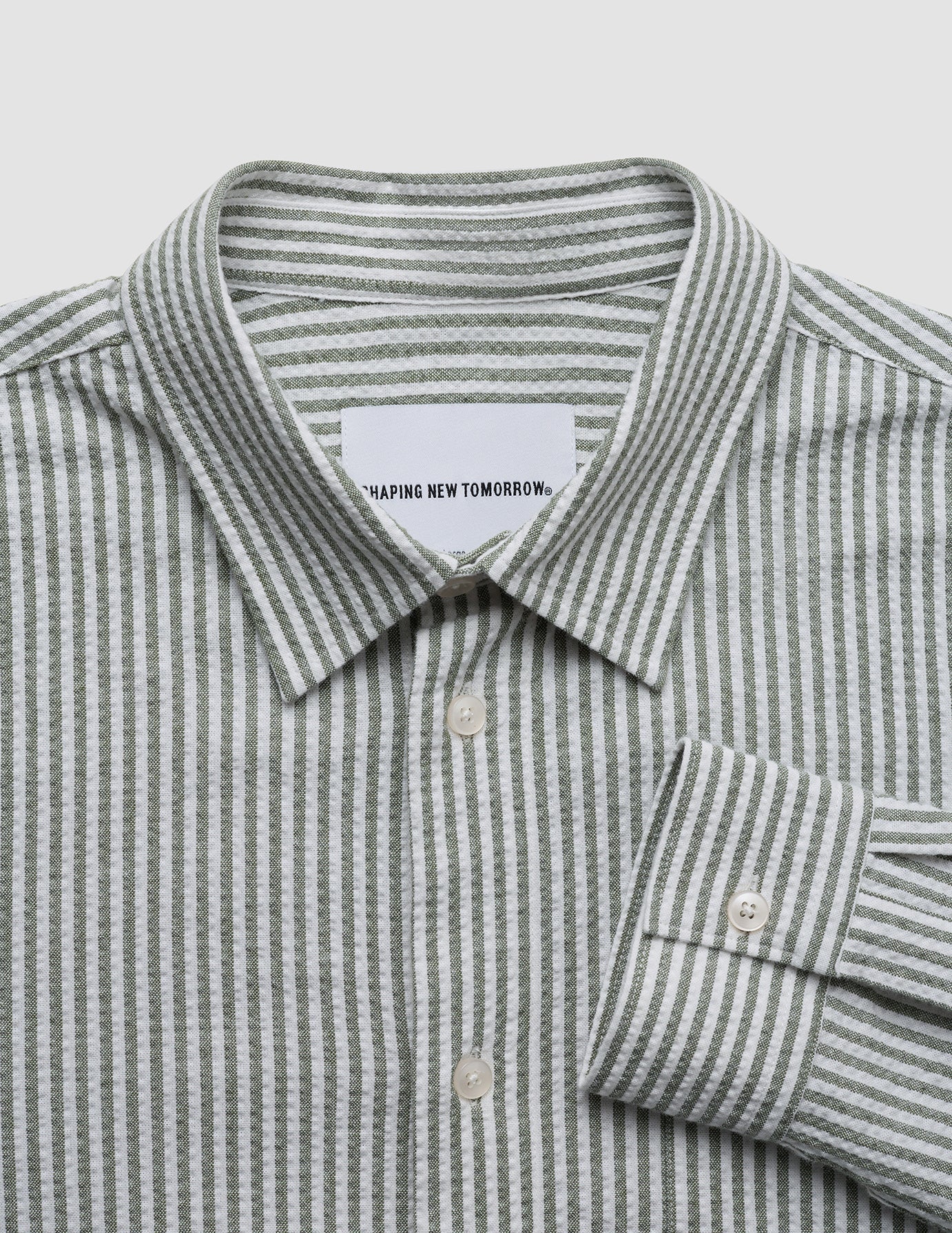 Seersucker Casual Shirt Green Stripes