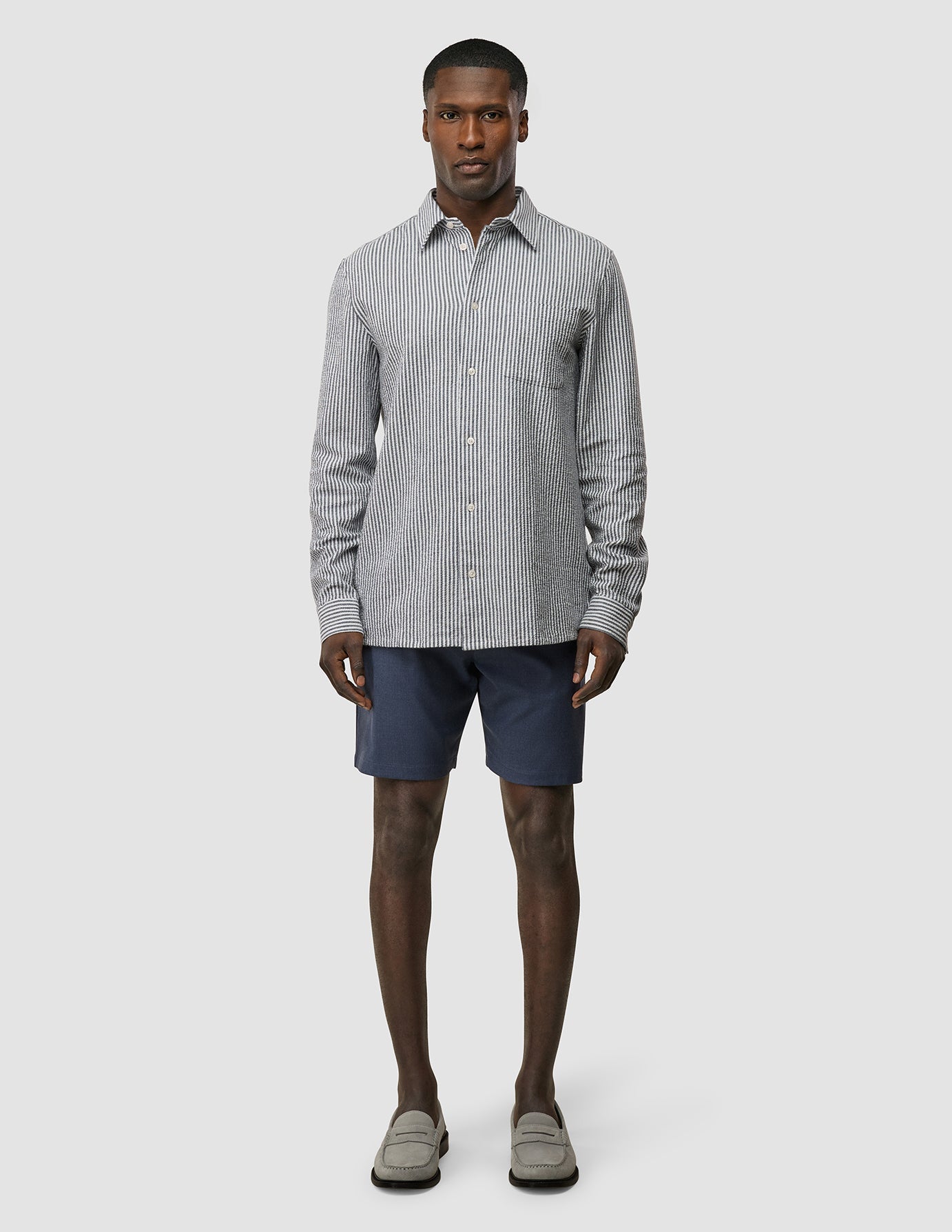 Seersucker Casual Shirt Navy Stripes