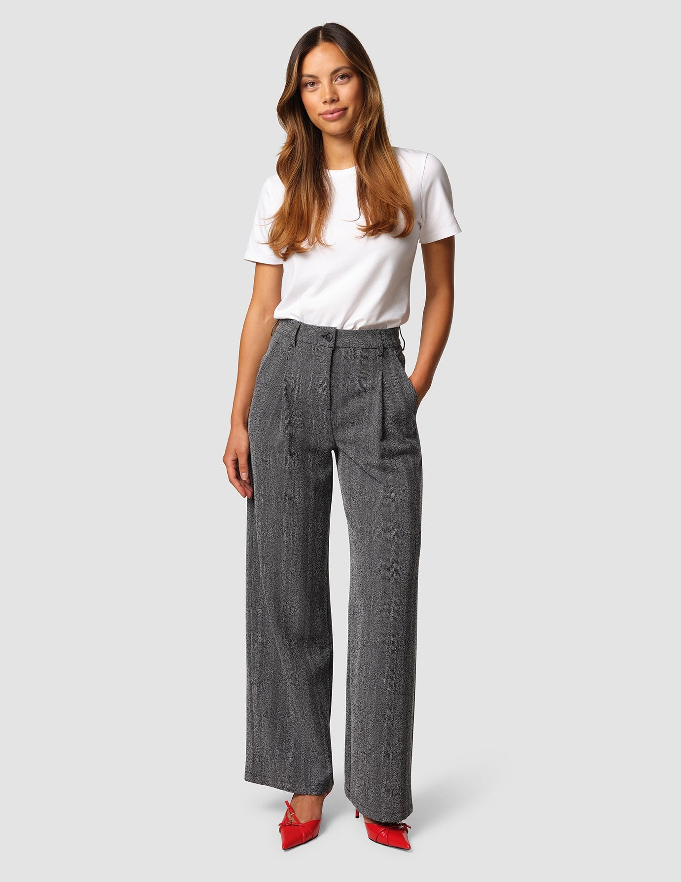 Serene Pants Wide Grey Herringbone