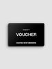 Black rectangular Shapers’ Club Voucher featuring a discount code with the text RABATT, VOUCHER, and SHAPING NEW TOMORROW in white.