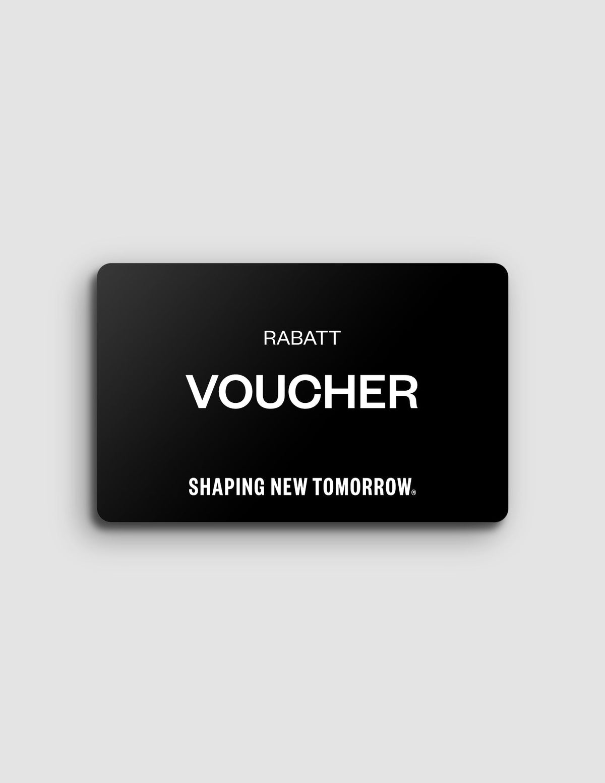 Black rectangular Shapers’ Club Voucher featuring a discount code with the text RABATT, VOUCHER, and SHAPING NEW TOMORROW in white.