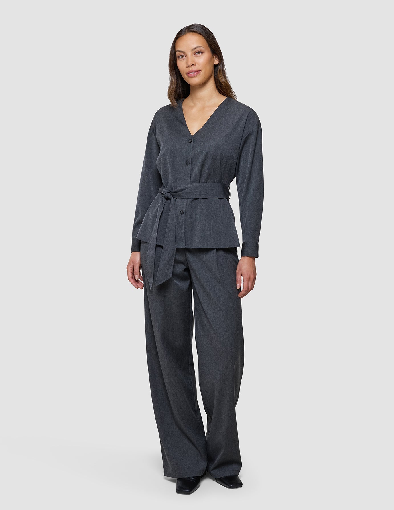 Women's Skye Belted Overshirt Charcoal Melange