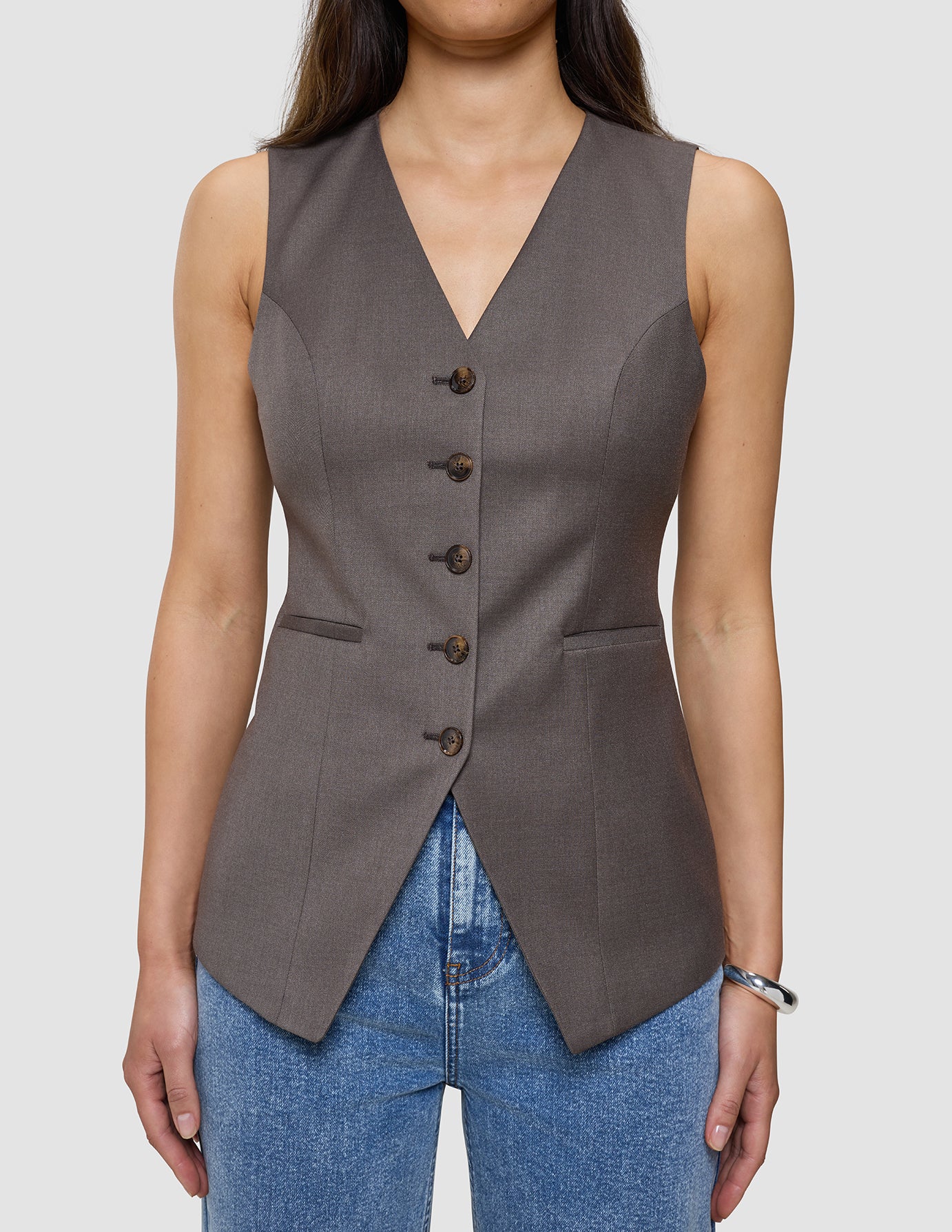 Women's Skye Long Vest Dark Chestnut Melange