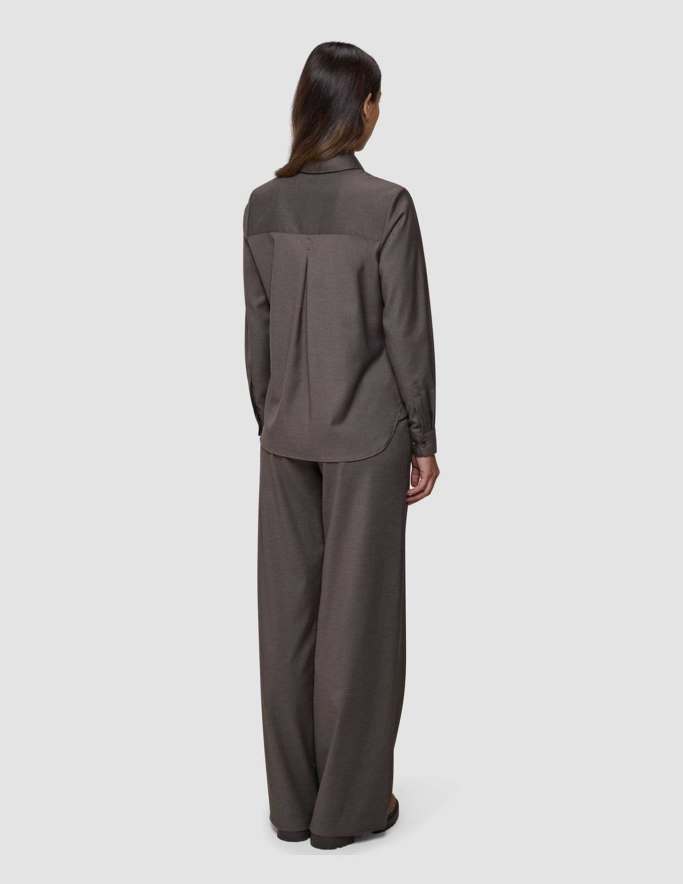 Skye Set Dark Chestnut Melange Shirt & Wide Pants