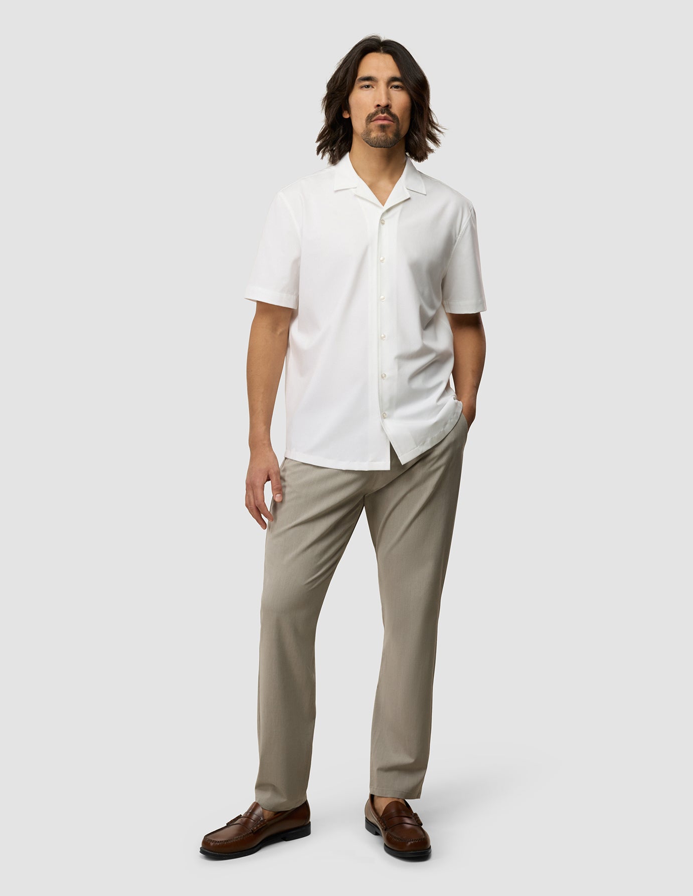 Tech Linen Bowling Short Sleeve Shirt Pure White
