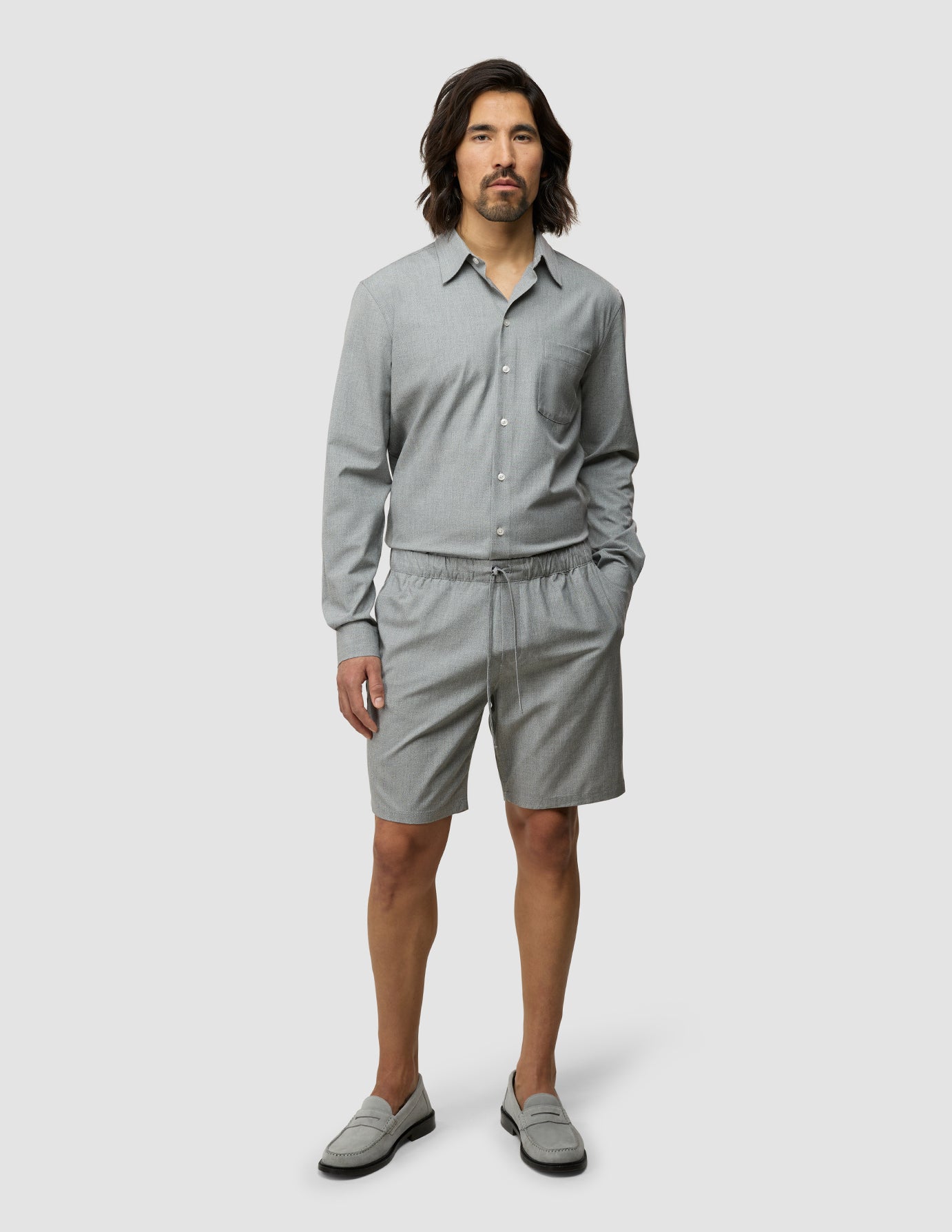 Tech Linen Elastic Shorts Charcoal