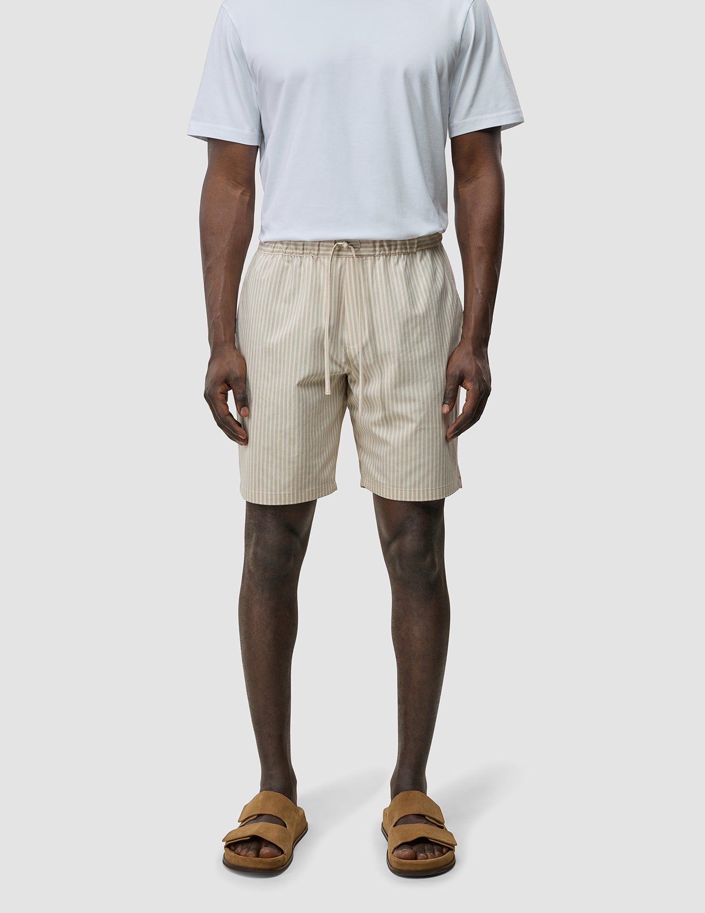 Tech Linen Elastic Shorts Sandshell Stripe
