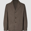 Atelier Overshirt Dark Beige: a heavyweight twill blazer with a collar, three front buttons, and two lower patch pockets.