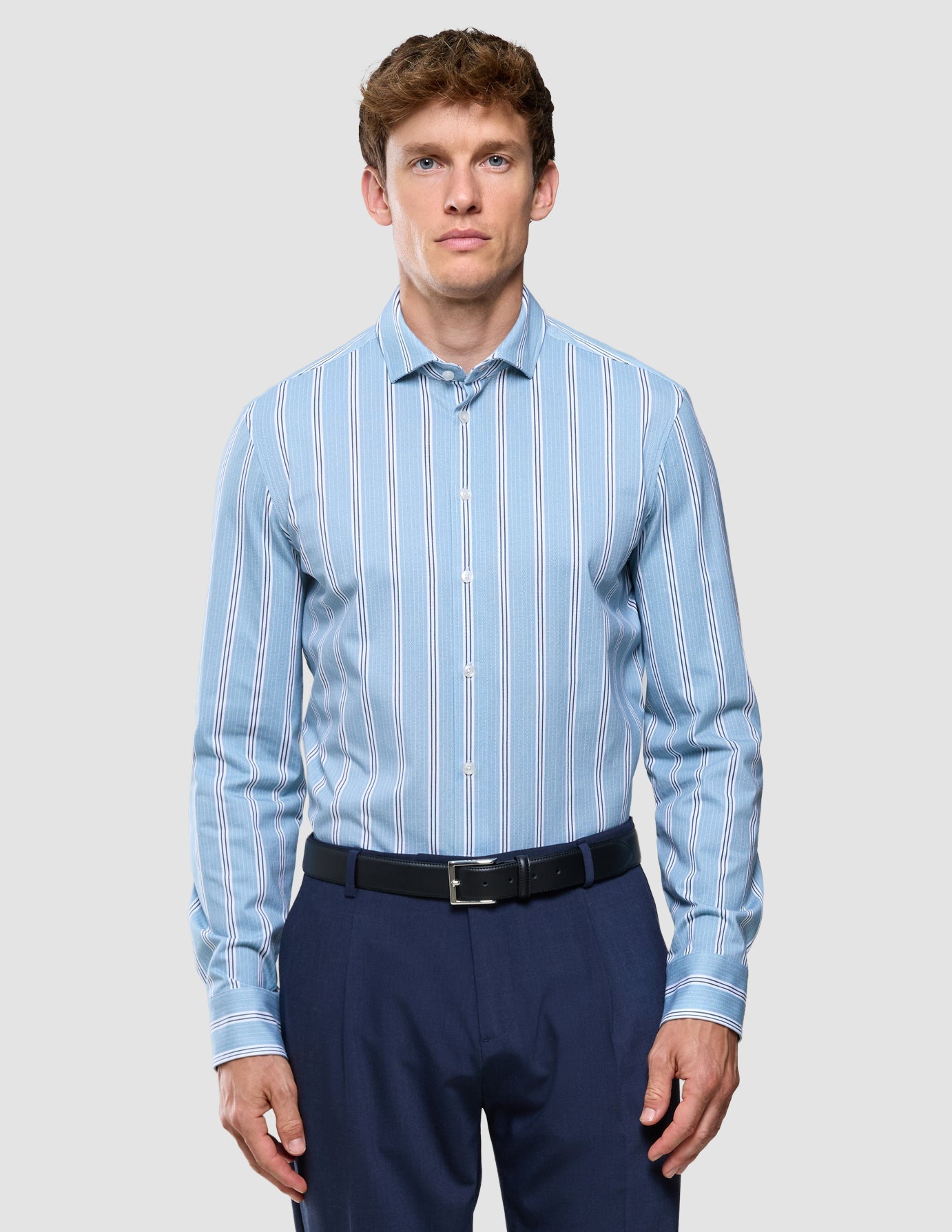 Classic Shirt Light Blue Herringbone Slim