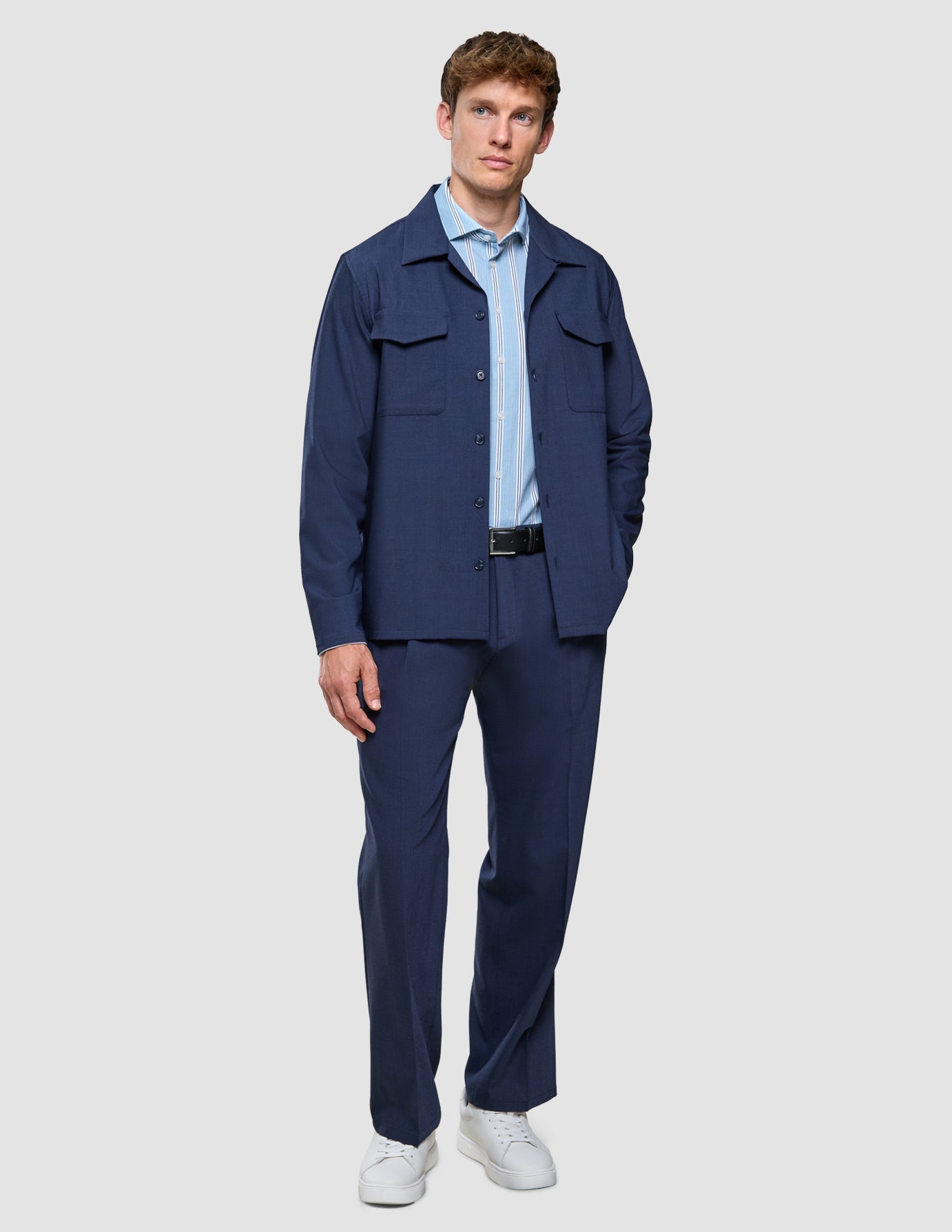 Classic Shirt Light Blue Herringbone Slim