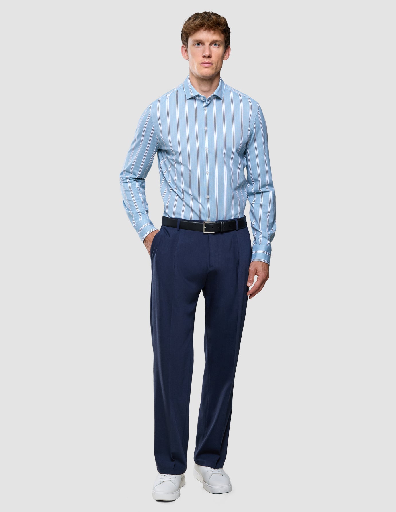 Classic Shirt Light Blue Herringbone Regular