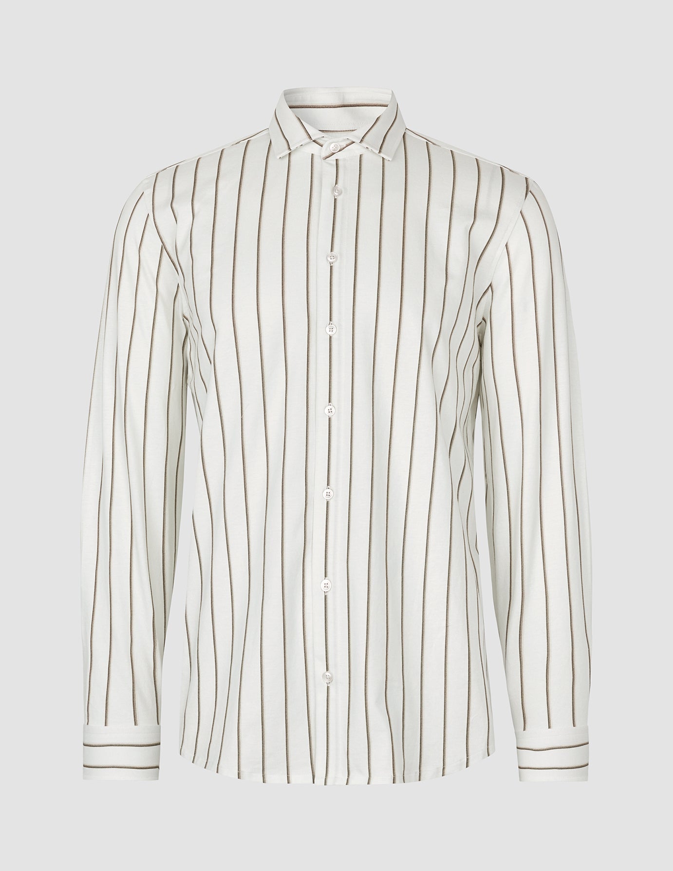 Classic Shirt Sand Herringbone Stripes Slim