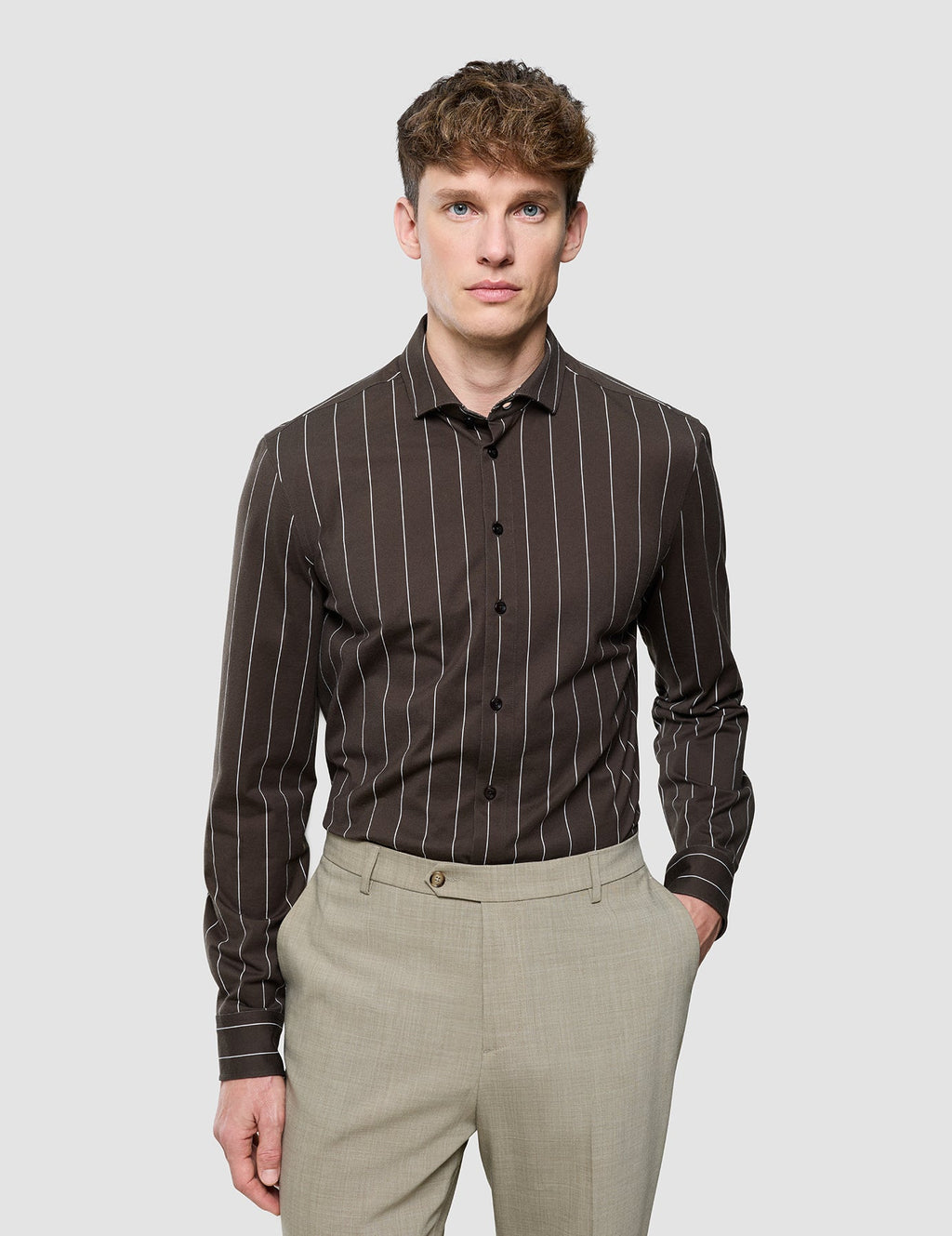 Classic Shirt Brown Pinstripes Regular | SHAPING NEW TOMORROW