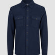 Dark navy Double Layer Wool Overshirt Regular Dark Navy featuring a collar, two chest pockets, and a long-sleeved double-layer wool design reflecting minimalist Scandinavian style.