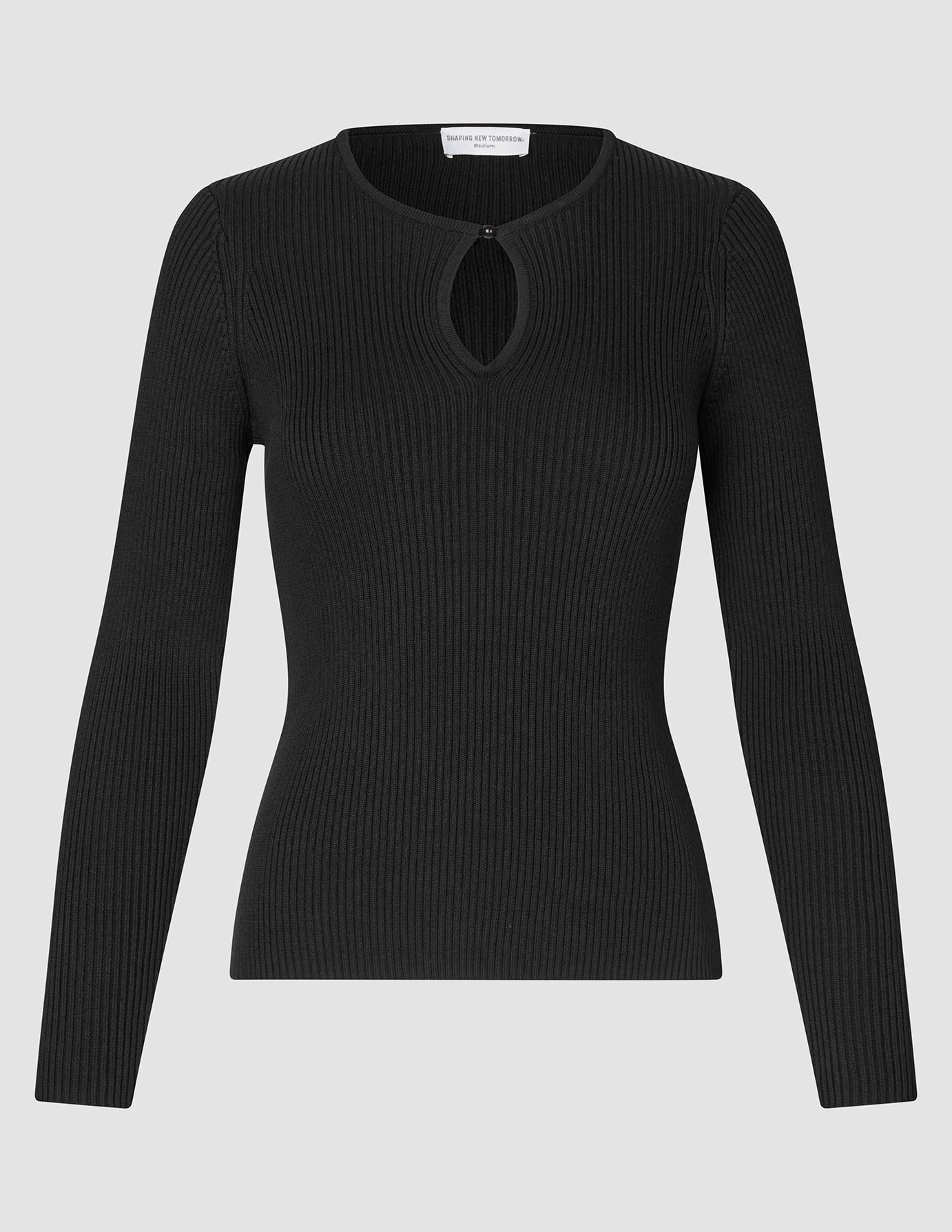 Women Fine Knit Rib Long Sleeve Black