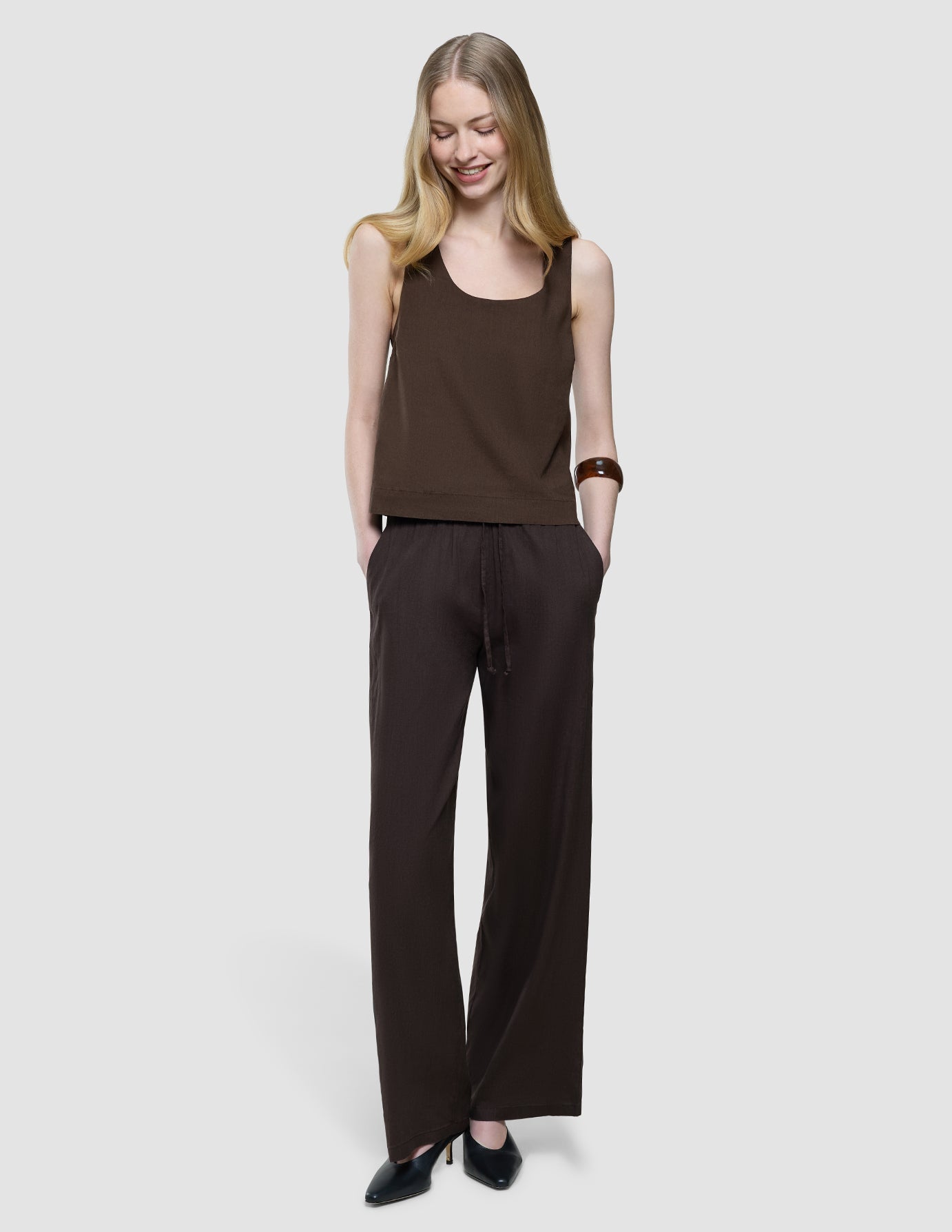 linen set espresso top relaxed pants