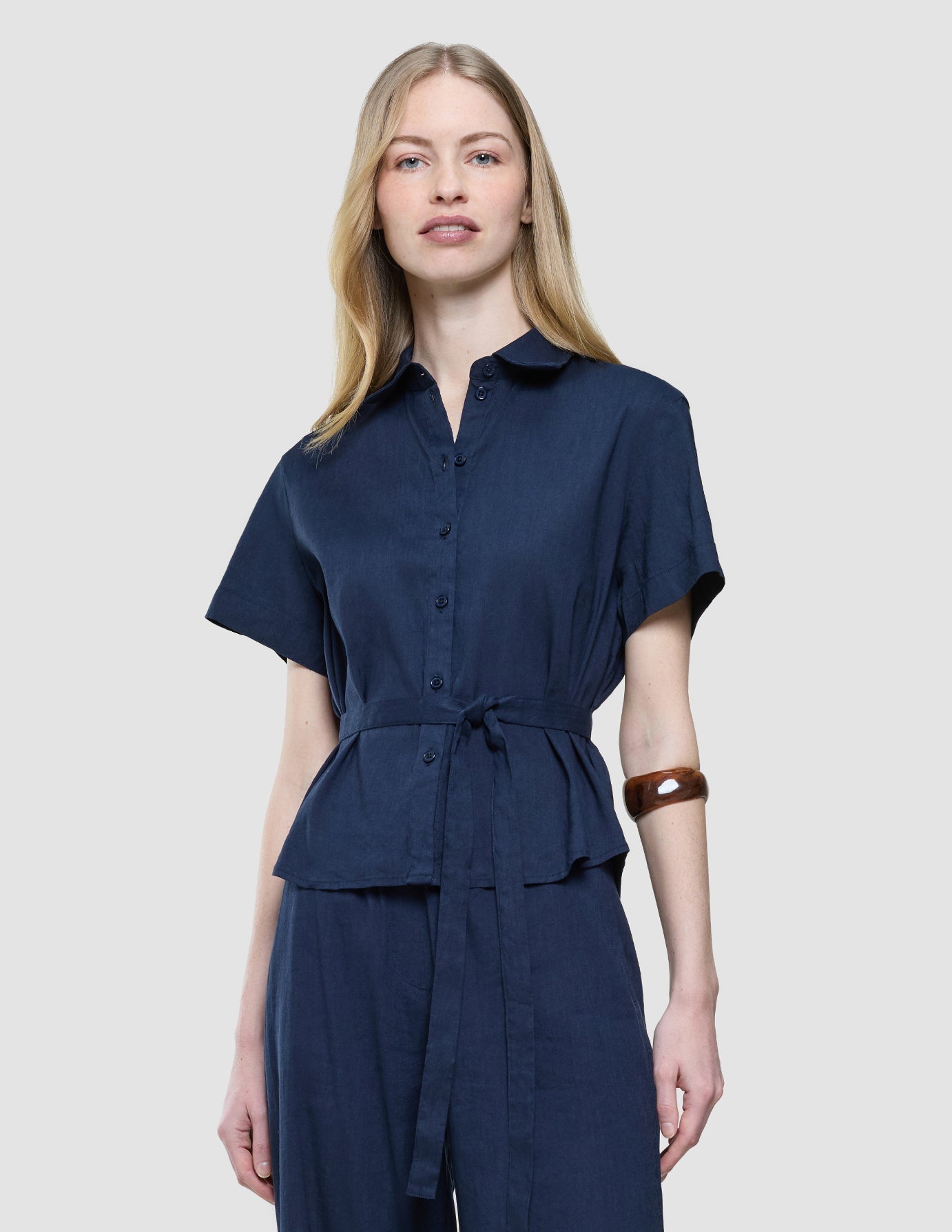 Women Linen Shirt Short Sleeved Night Sky