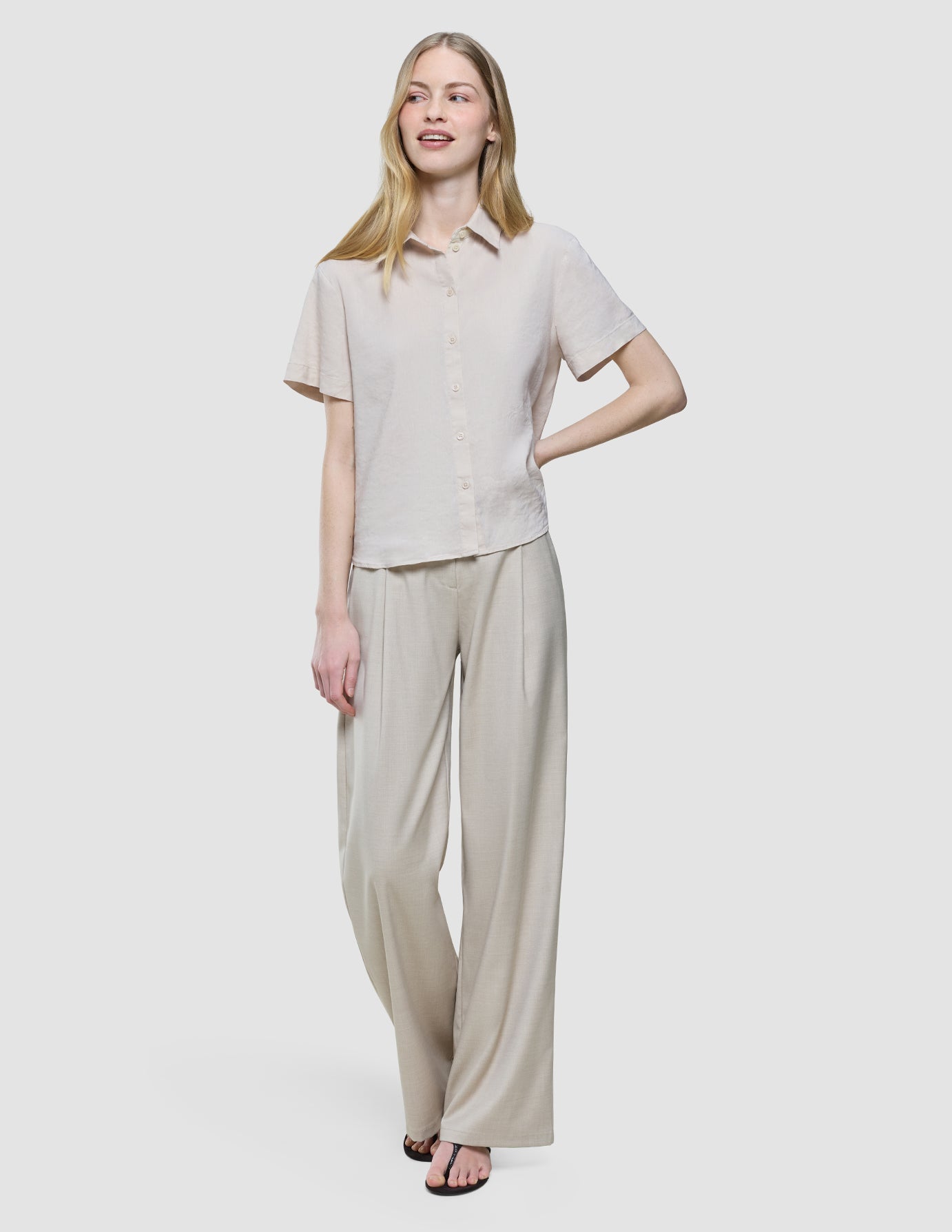 Women's Linen Shirt Short Sleeved Sandy Beige