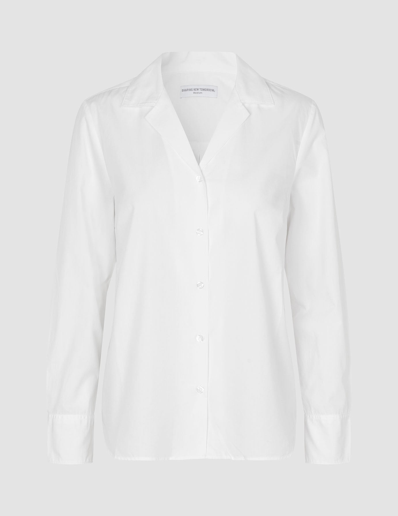 White Madison Shirt in 100% cotton, featuring a long-sleeved, button-down front and a notched collar.