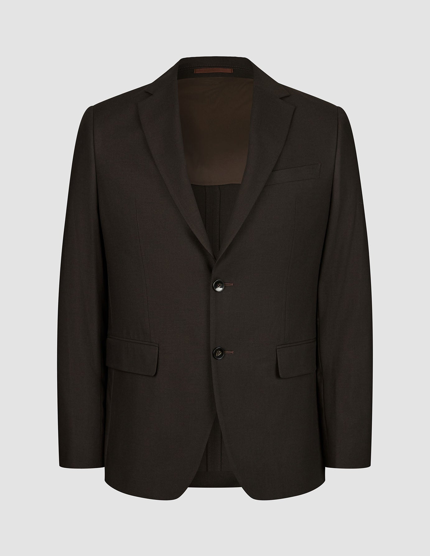Motion Blazer Regular Cognac tailored dark brown two-button blazer in Scandinavian design with a notch lapel and flap pockets.