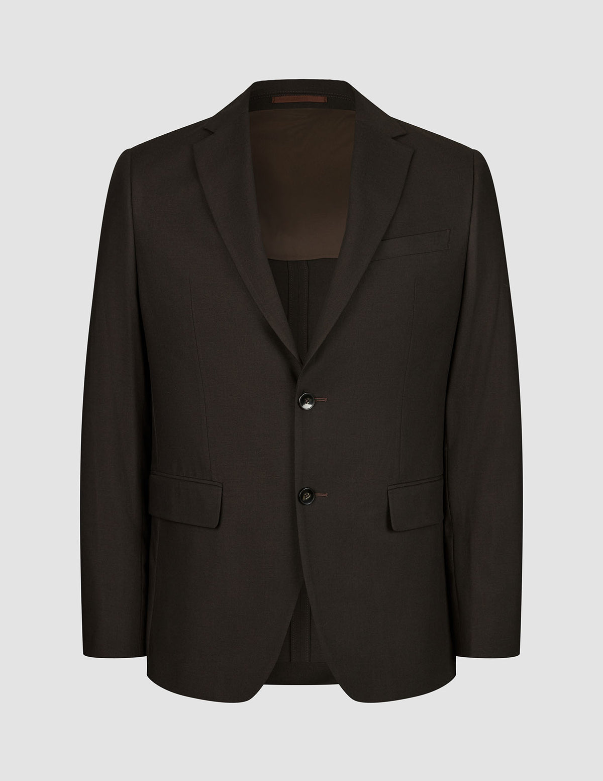 Motion Blazer Regular Cognac tailored dark brown two-button blazer in Scandinavian design with a notch lapel and flap pockets.
