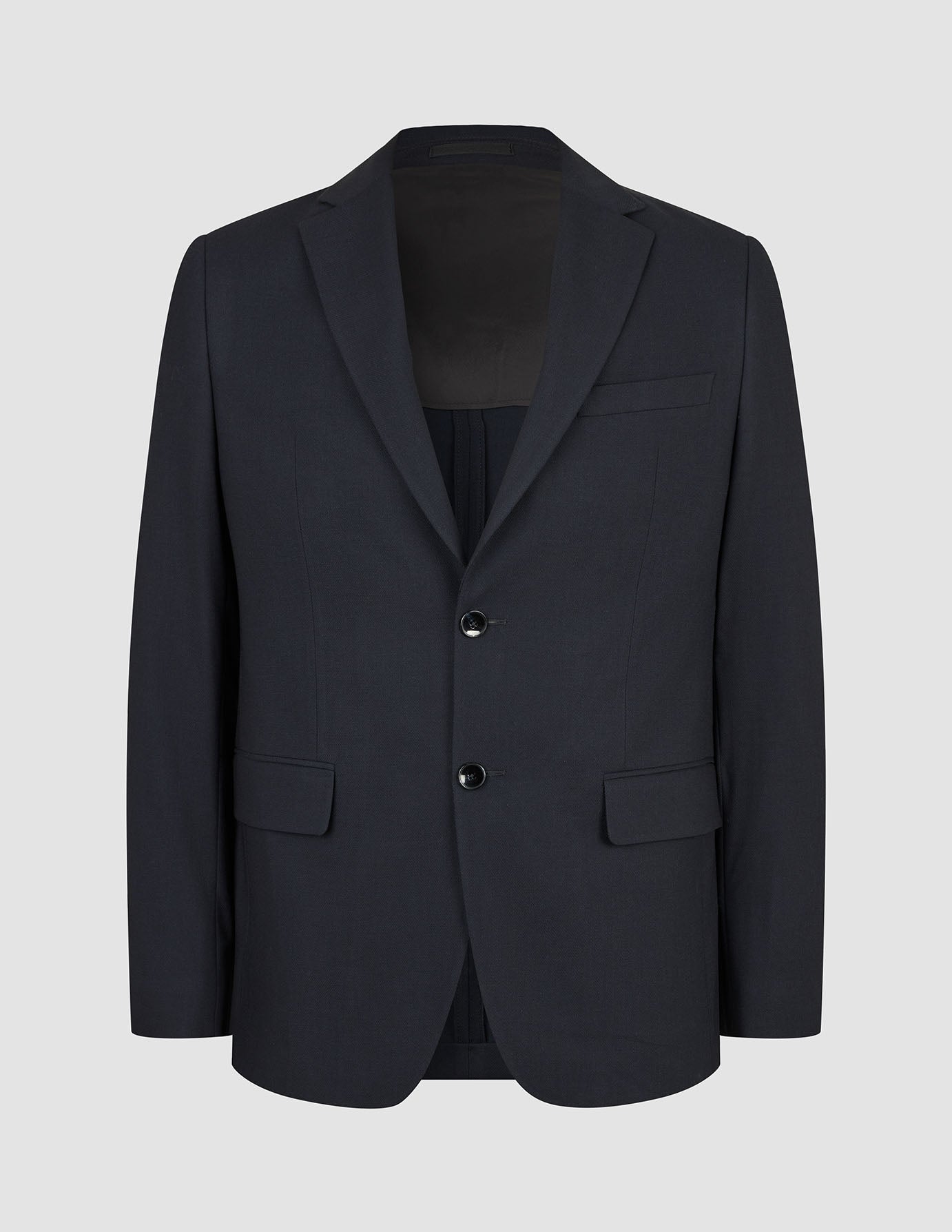 Motion Blazer Regular Midnight Blue tailored two-button blazer in breathable fabric with notched lapels and flap pockets.
