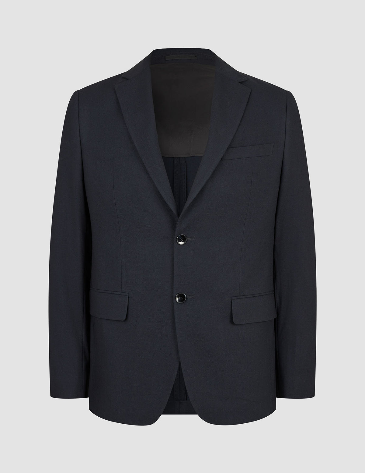 Motion Blazer Slim Midnight Blue two-button blazer in dark blue 360° stretch fabric, featuring a slim-fit cut, notch lapel, front flap pockets, and a lightweight, breathable finish.