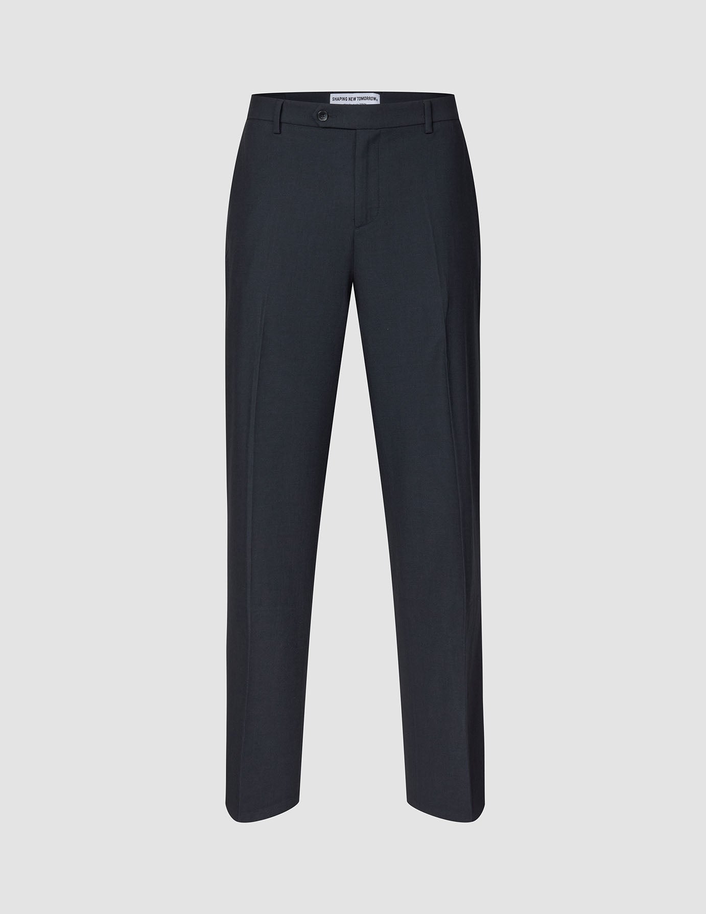 Motion Suit Pants Relaxed Midnight Blue in a relaxed fit with a straight leg and a center crease.