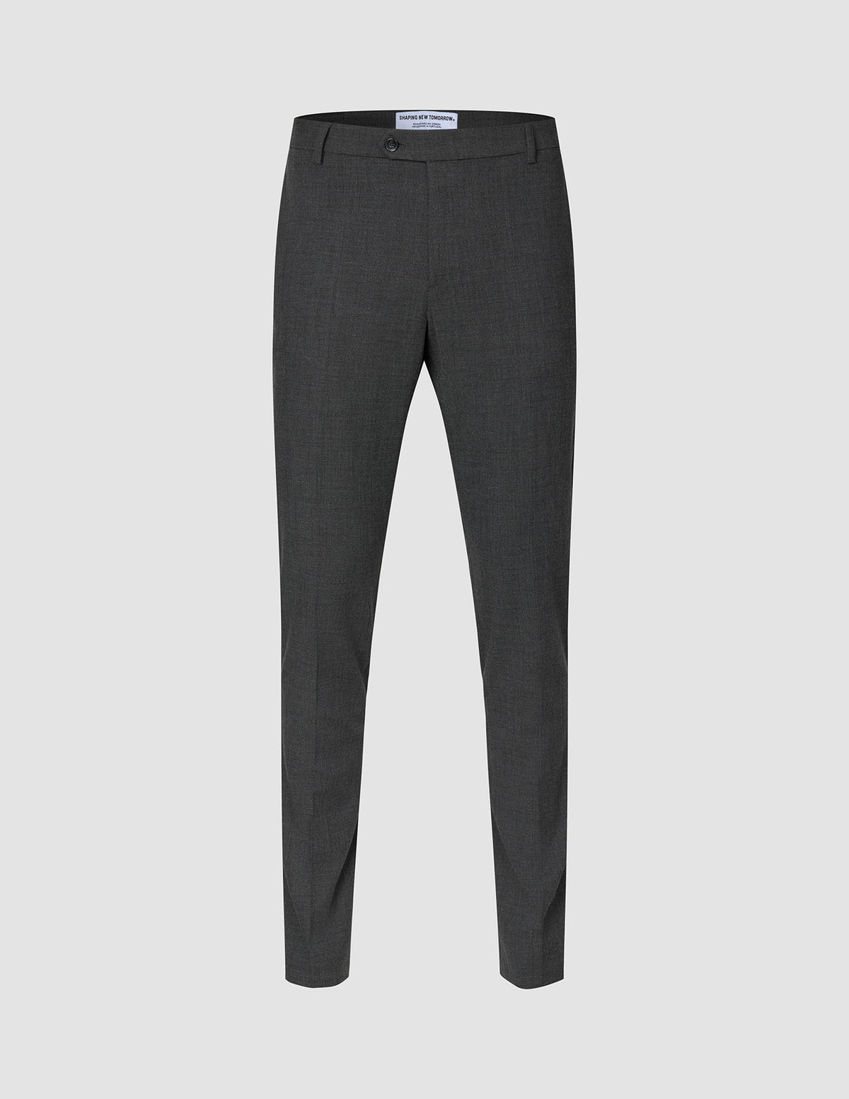 Motion Suit Pants Slim Pepper Grey slim-fit grey suit pants featuring breathable fabric, a button closure, and belt loops.