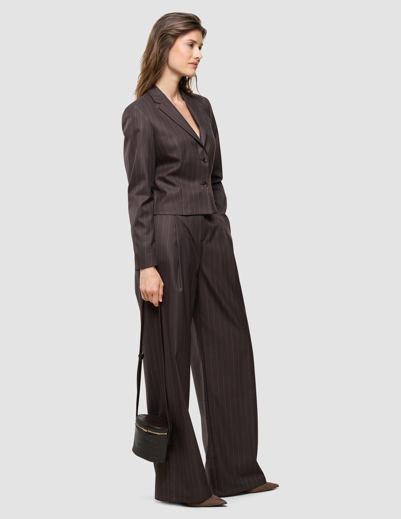Women Raina Short Blazer Chestnut Pinstripe