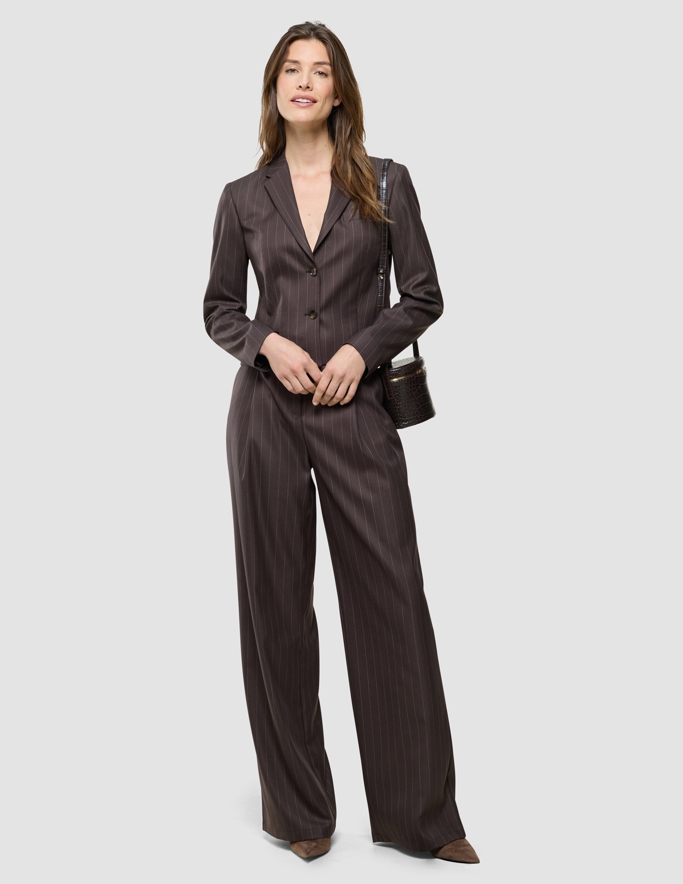 Women Raina Pants Wide Chestnut Pinstripe