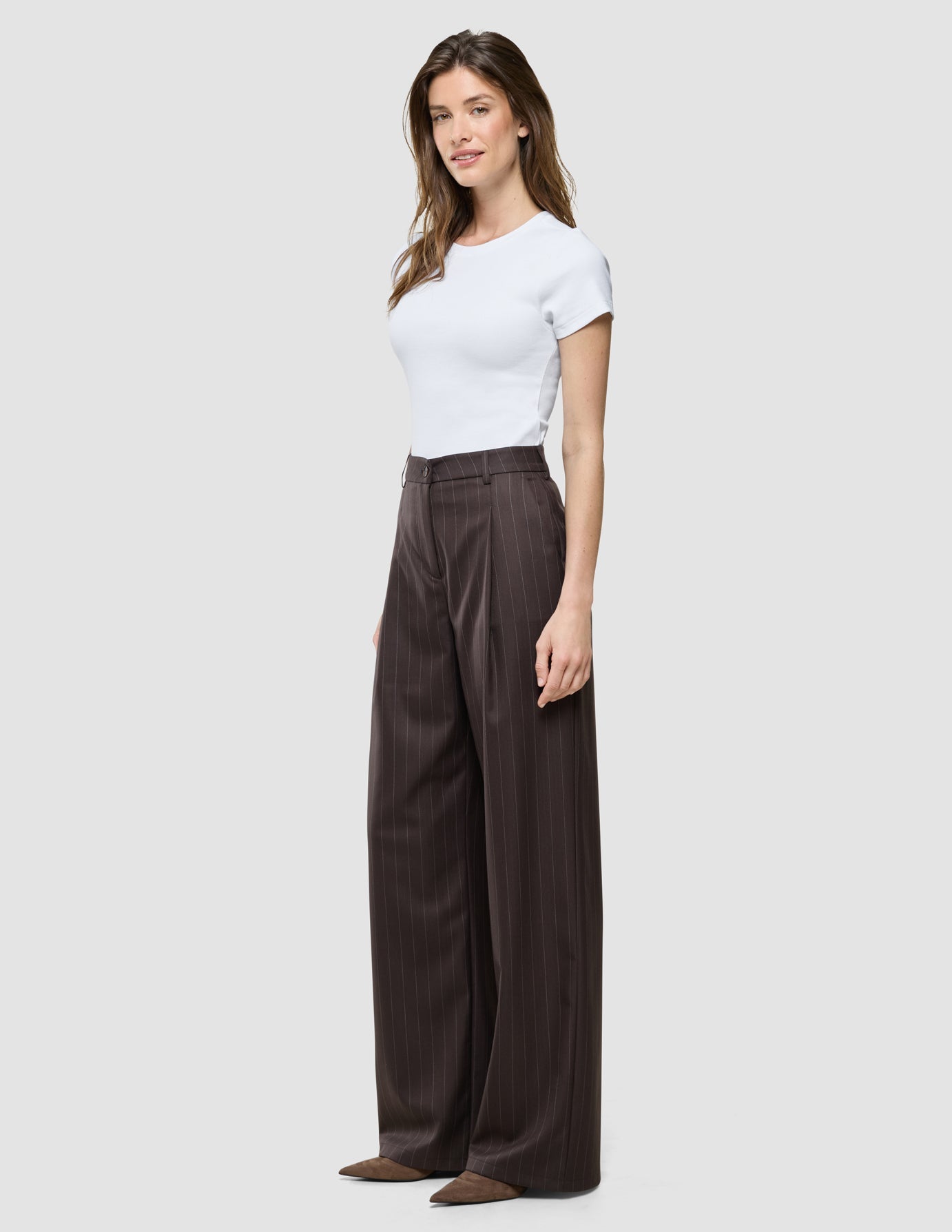 Women Raina Pants Wide Chestnut Pinstripe