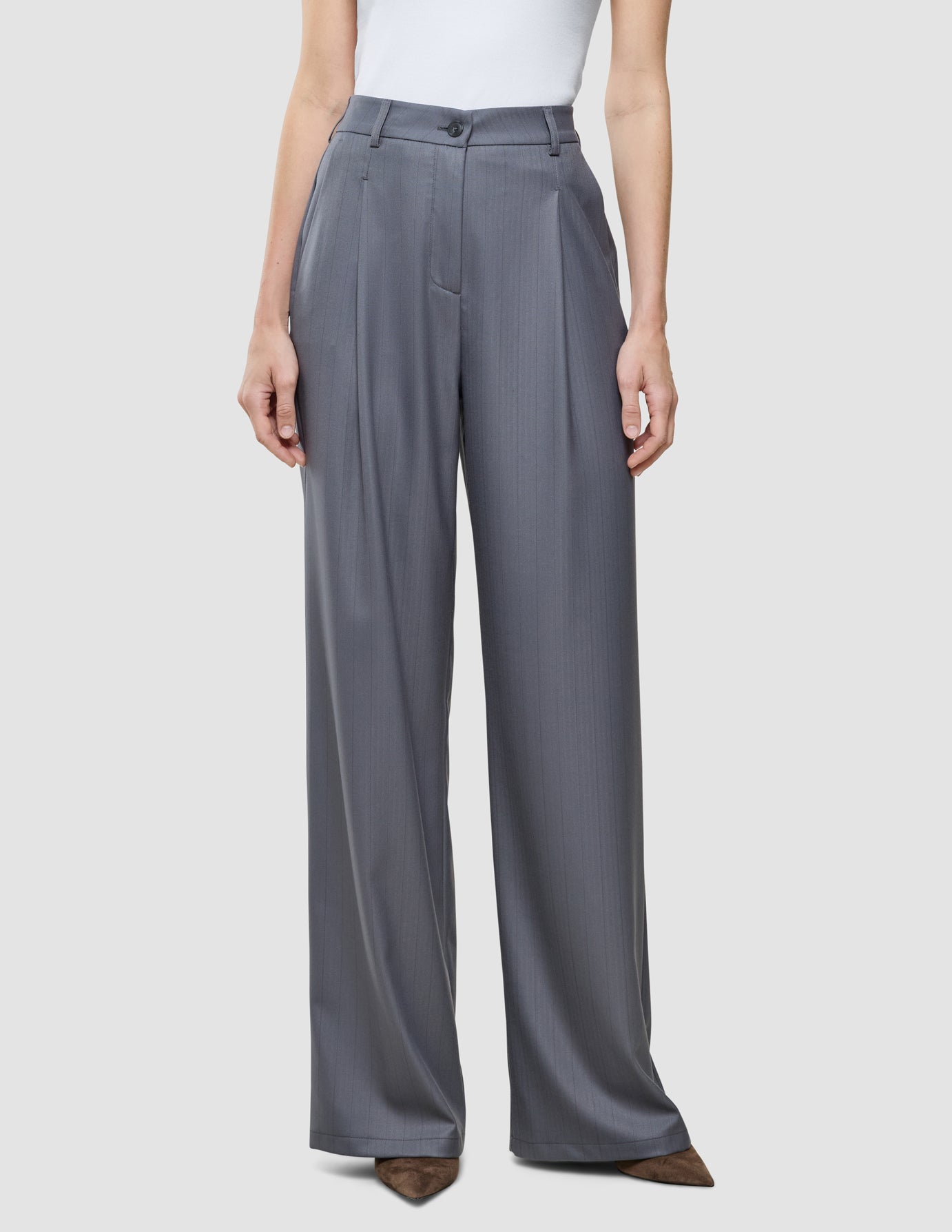 Women Raina Pants Wide Mid Grey Pinstripe