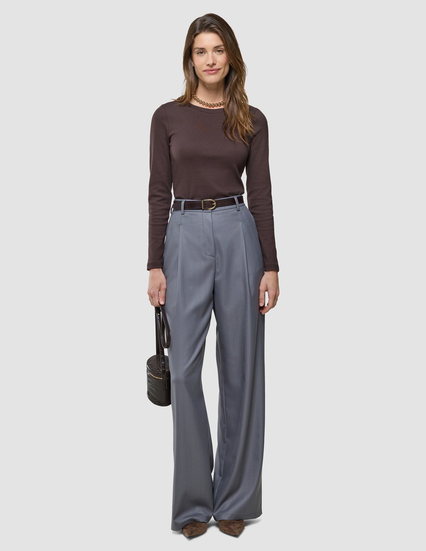 Women Raina Pants Wide Mid Grey Pinstripe